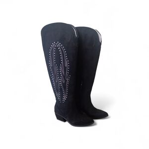 No Boundaries Black Over the Knee Boots with Studded Design